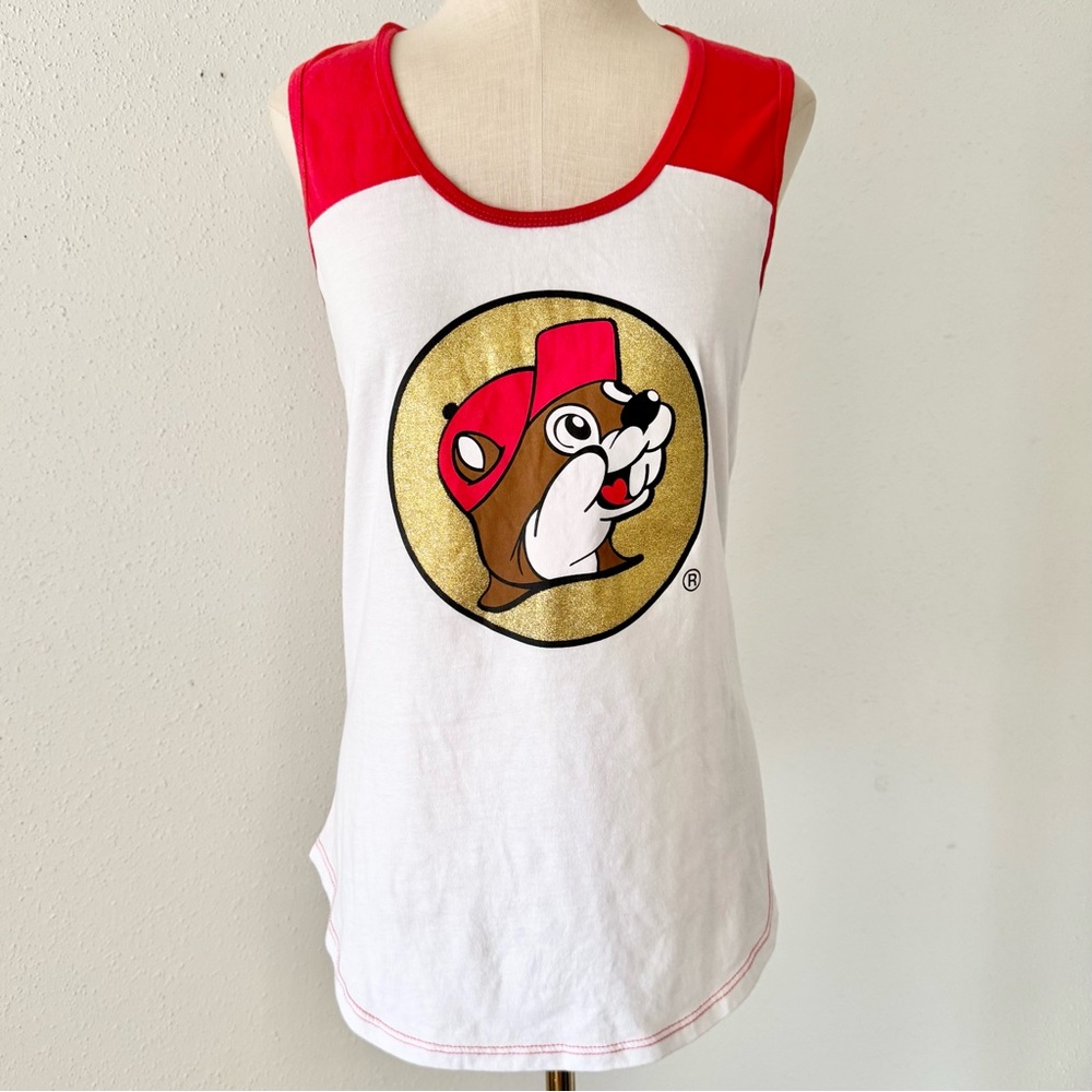 BUCC-EE'S Red/White Sleeveless Mascot Logo Sleeveless Tee T-Shirt Women's Size M